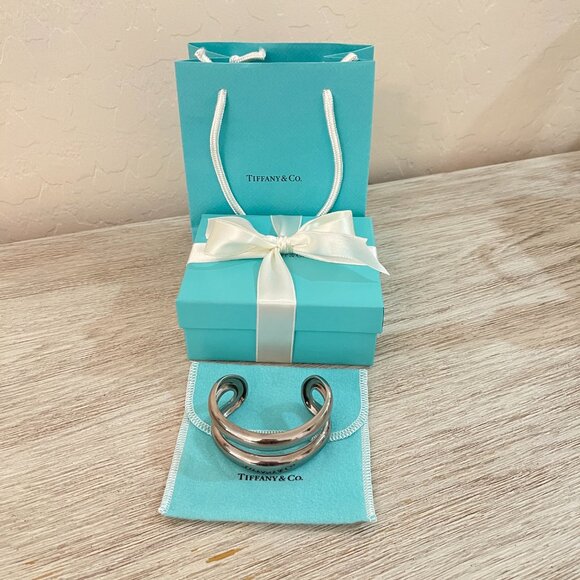 Tiffany & Co. Elsa Peretti Cuff Bracelet Open Center Ruthenium Charcoal Gray - Picture 2 of 11